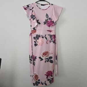 PrettyLittleThing Pink Sheath Dress with Flutter Sleeves